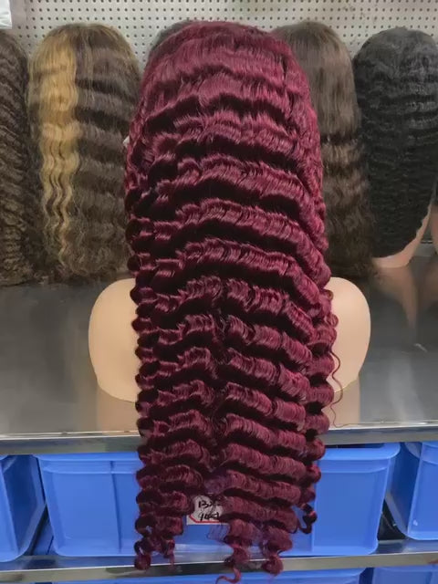 HK hair 99J burgundy deep wave 13x4 HD lace frontal wig